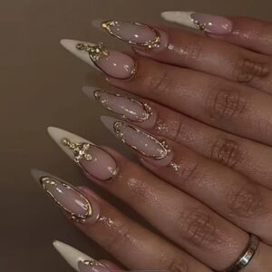 24 Pcs Elegant Gold and Cream Nails BUY ONE GET ONE FREE